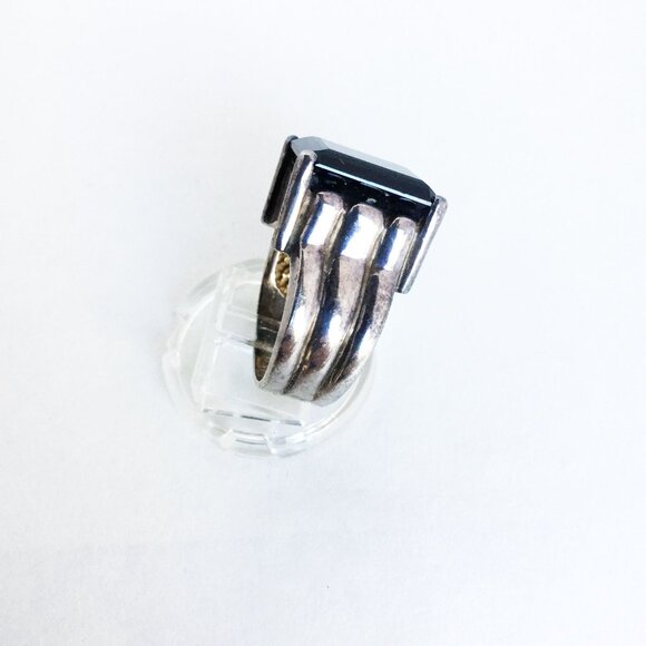 Silver and Black Stone Ring Signed CA Sterling 925 Minimalist Geometric Size 7 - Picture 3 of 5